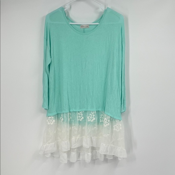 Mint Green and White Lace Long Sleeve Top - Picture 2 of 8